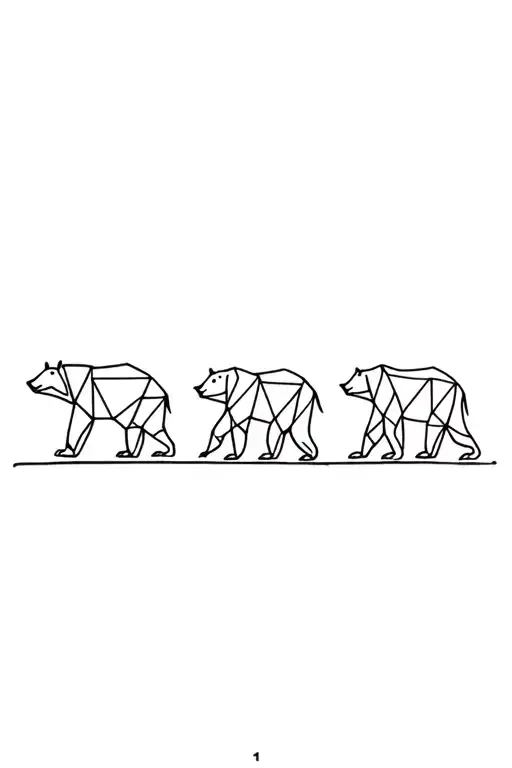 three geometric bears walking in a line. dad, son and daughter tattoo design idea
