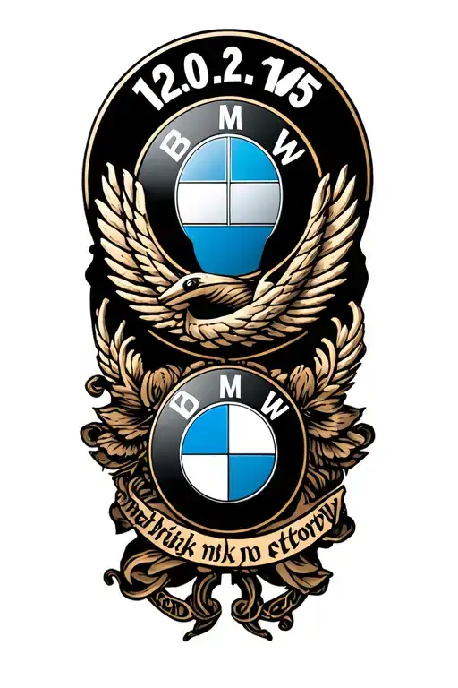 bmw logo into my body, something around that represent no risk means no story, 17.09.2005 in roman numbers tattoo design idea
