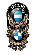 bmw logo into my body, something around that represent no risk means no story, 17.09.2005 in roman numbers tattoo design idea