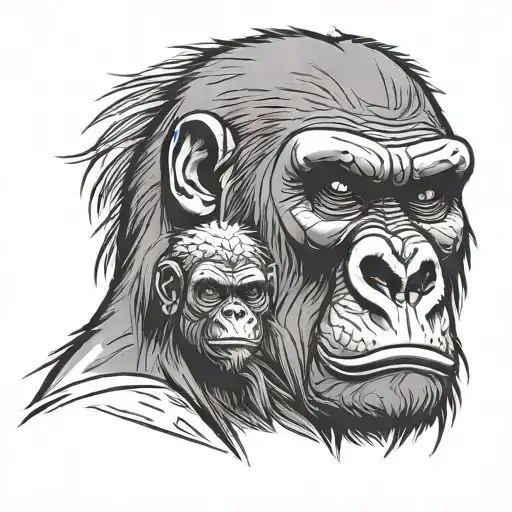 angry gorilla and baby tattoo design idea