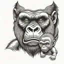 angry gorilla and baby tattoo design idea