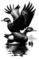 Duck Hunting scene with ducks landing open wings tattoo design idea