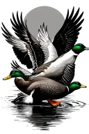 Duck Hunting scene with ducks landing open wings tattoo design idea