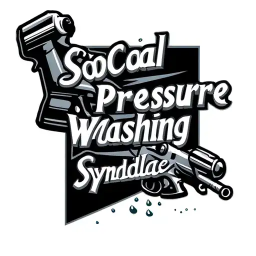 SoCal Pressure Washing Syndicate logo with pressure washing guns and jets of water tattoo design idea