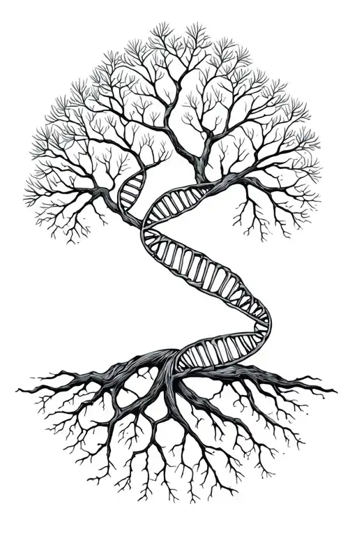 tree of life with human DNA double helix intertwined tattoo design idea
