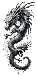 3 Chinese Dragon And Phoenix And Skull surrounded my rain tattoo design idea