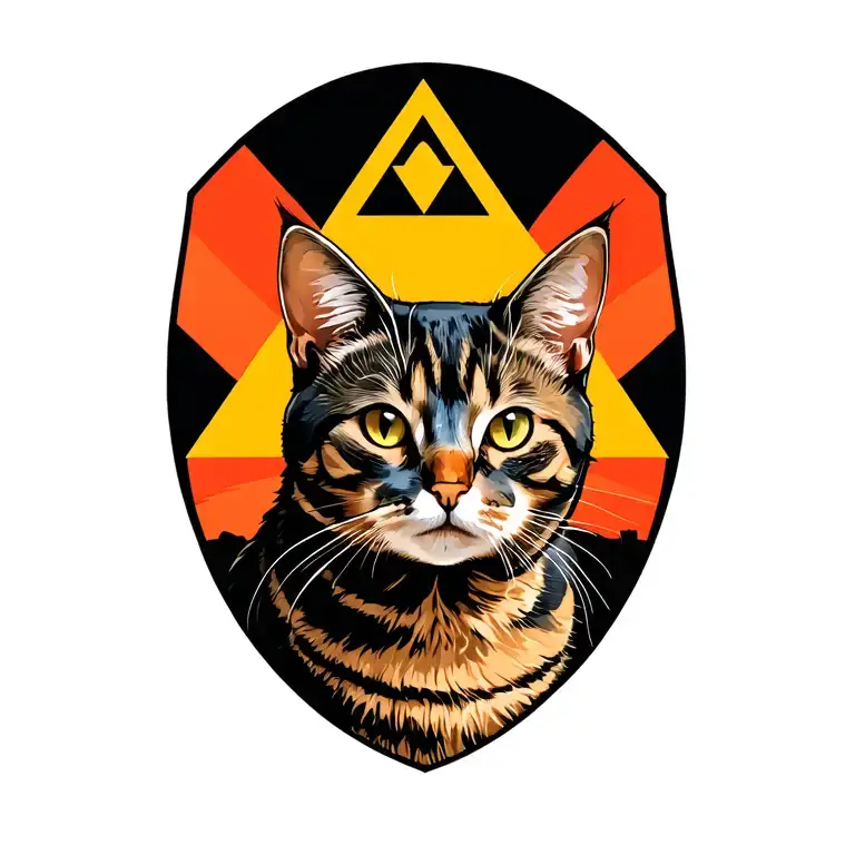 tabby cat with triforce behind tattoo design idea