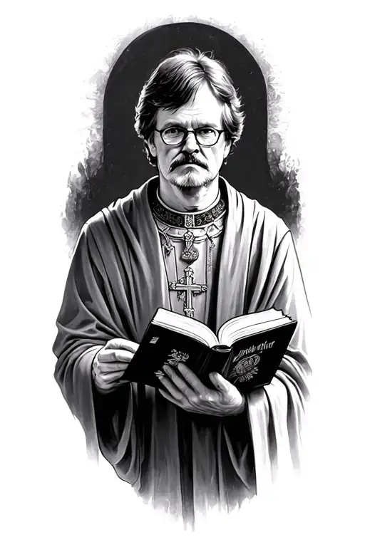 saint stephen king holding a book tattoo design idea