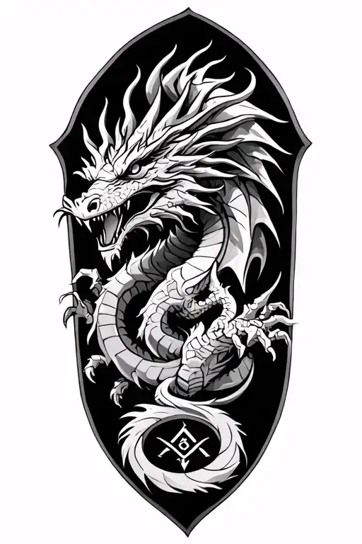 norse dragon with norse symbols chasing something tattoo design idea