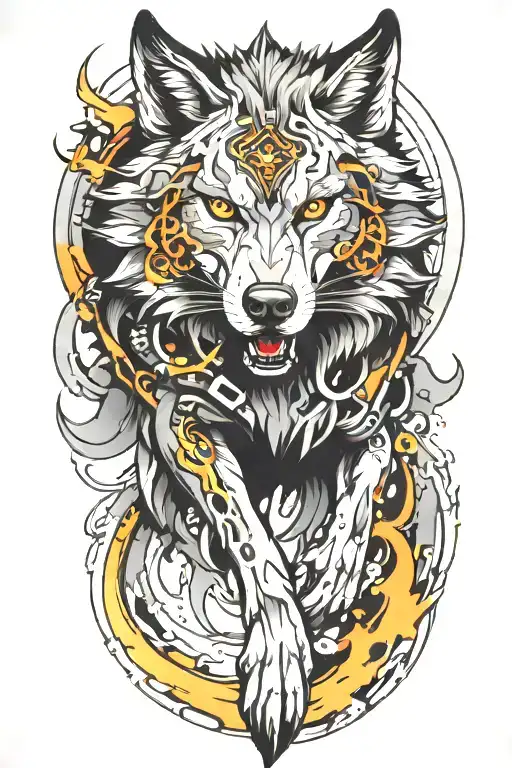 mechanical wolf running tattoo design idea