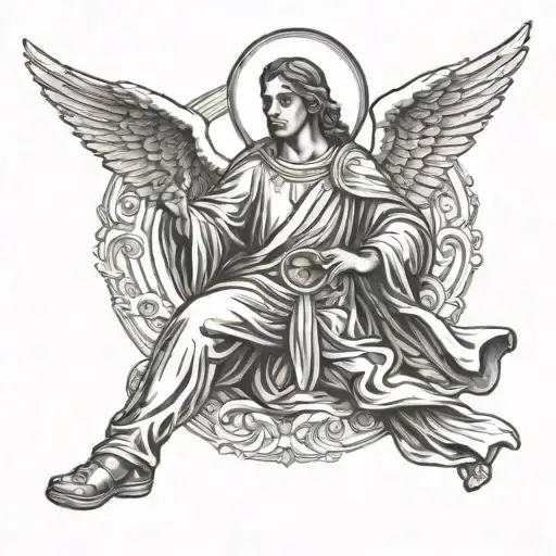 Saint Gabriel the archangel with trumpet  tattoo design idea