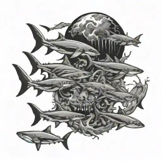 earth sign school of sharks swimming  tattoo design idea