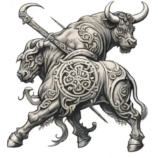 bull fighting swords sticking out of back tattoo tattoo design idea