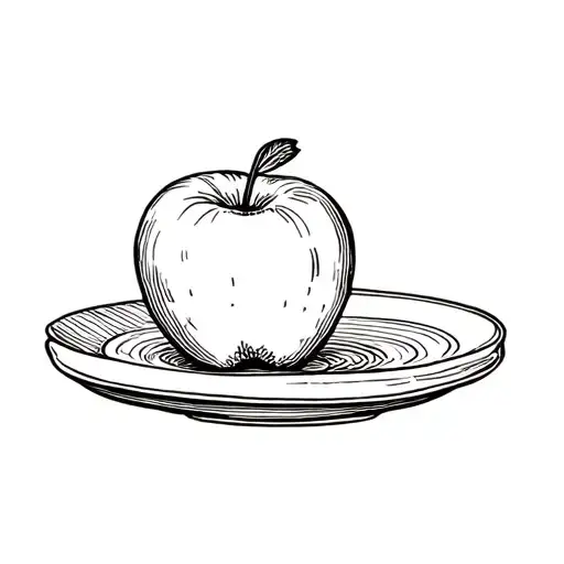an apple on a plate in the style of an engraving with lines tattoo design idea