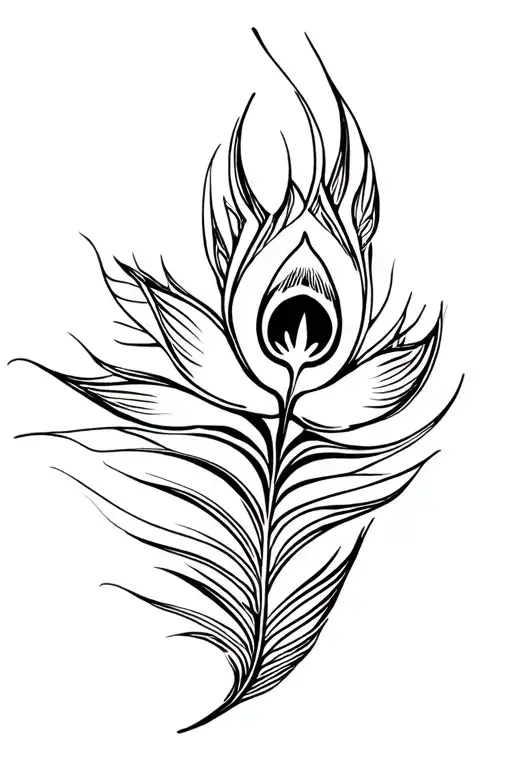 peacock feather, lord krishna flute, lotus flower tattoo design idea