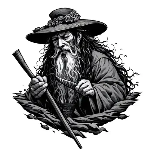 japanese tattoo drunk vagabond travelling tattoo design idea