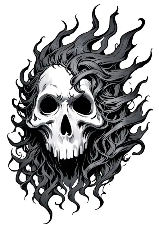 ghost face with hades fire hair tattoo design idea