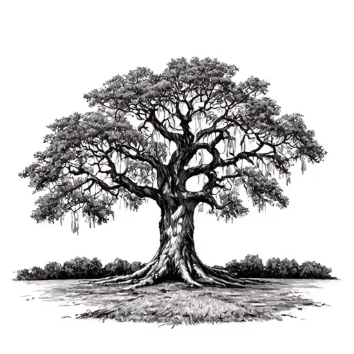 spanish moss covered live oak tree tattoo design idea