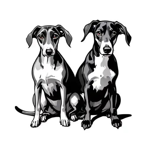 two whippet dog sitting cross legged tattoo design idea