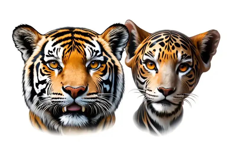 little sister, brother, tiger face tattoo design idea