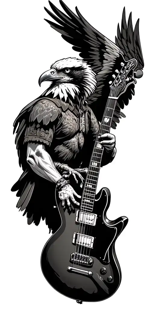 Eagle perched Soldier Guitar tattoo design idea