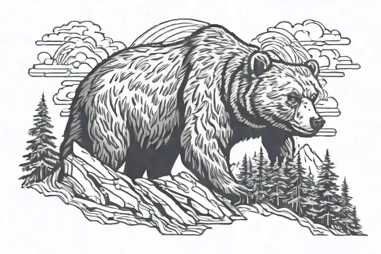 Appalachian mountain and bear head tattoo design idea