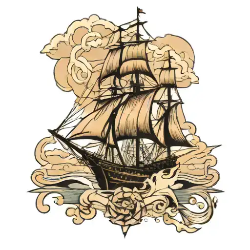masted ship sailing towards tattoo design idea