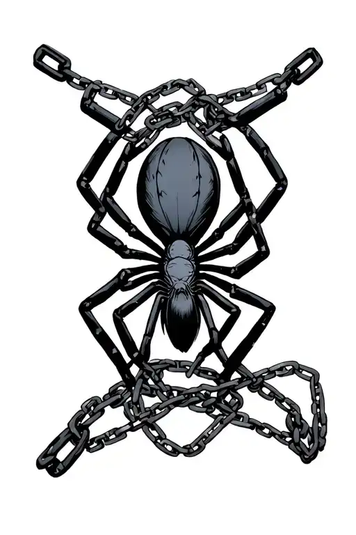 spider phantom troupe tramp stamp cyber sigilism style tattoo with chain wrapped around it  tattoo design idea