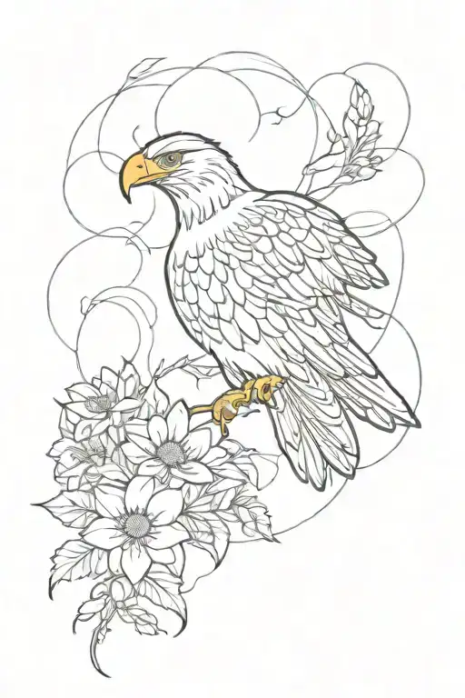 wild flowers bed with a golden eagle with a snake in the eagles mouth tattoo design idea