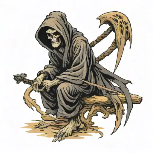 a grim reaper squatting tattoo design idea