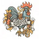 rooster with the word Papa spelled on it tattoo design idea