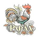 rooster with the word Papa spelled on it tattoo design idea