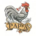 rooster with the word Papa spelled on it tattoo design idea