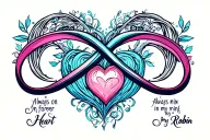 infinity symbol with always on mind forever in my heart and robin tattoo design idea