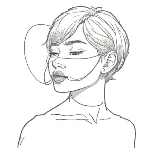 introvert short hair girl with beautiful wearing a black mask and her name is tennie  and my soul resides in her and her tattoo design idea