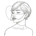 introvert short hair girl with beautiful wearing a black mask and her name is tennie  and my soul resides in her and her tattoo design idea