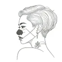 introvert short hair girl with beautiful wearing a black mask and her name is tennie  and my soul resides in her and her tattoo design idea