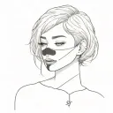 introvert short hair girl with beautiful wearing a black mask and her name is tennie  and my soul resides in her and her tattoo design idea