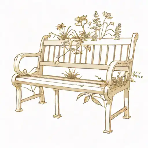 Old park bench overrun with wild plants tattoo design idea