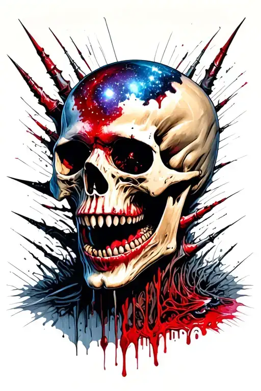 horror horror schedule skull biomechanics sharp fangs Blood Cosmos Realism Language tattoo design idea