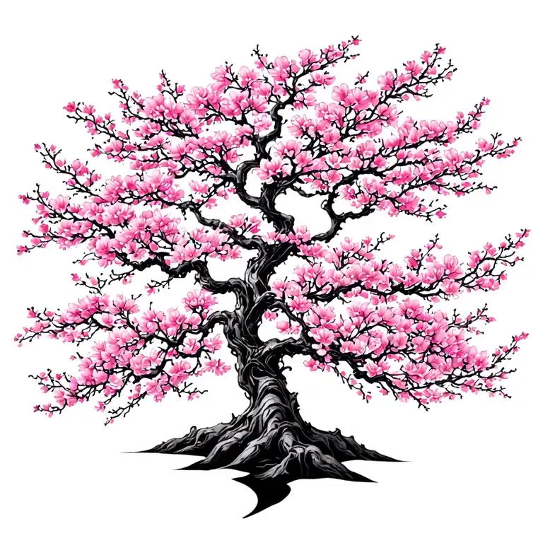 japanise cherry blossom skel tree intertwined tattoo design idea