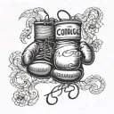 courage over comfort in cursive writing boxing gloves hanging tattoo design idea