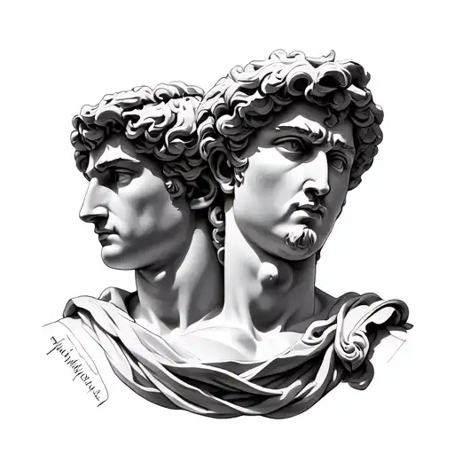 Castor and Pollux statues tattoo design idea