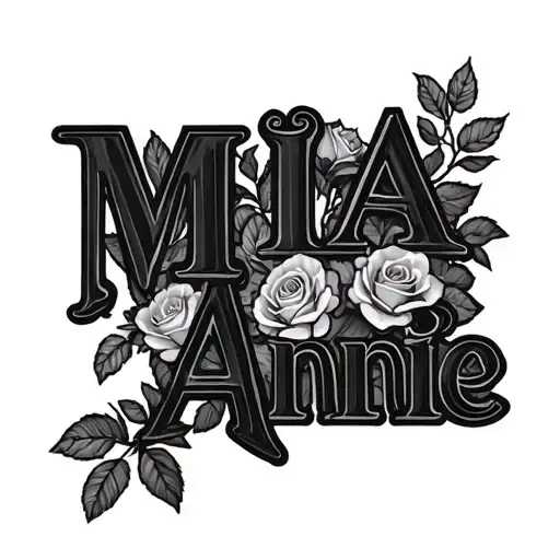 the name Mia Annie amongst rose tree tattoo design idea