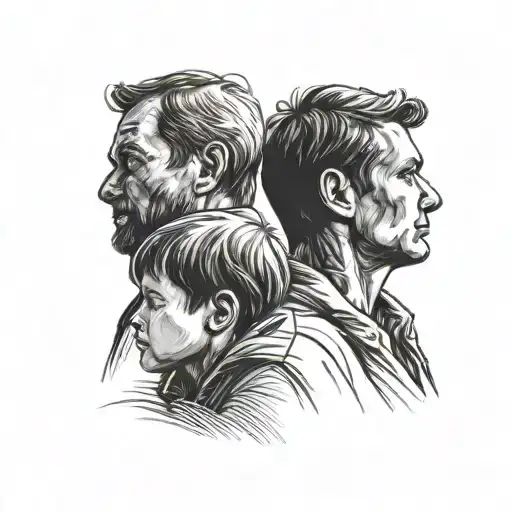 silhouette of a father and his two sons looking tattoo design idea