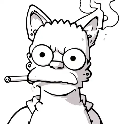 Simpsons cat smoking with black eyes and a cigarette in his mouth tattoo design idea