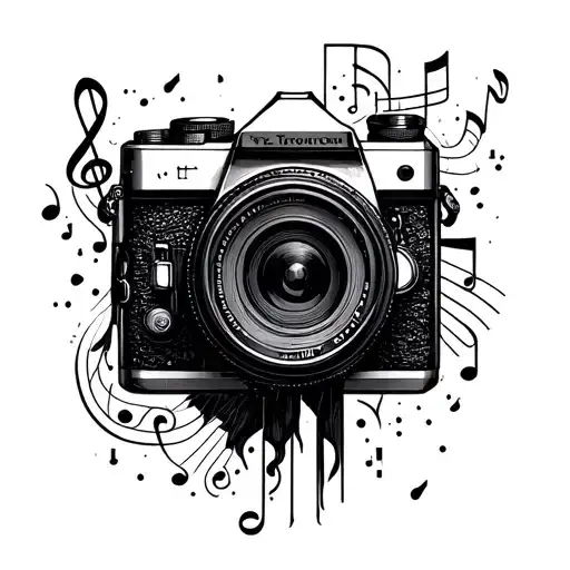 camera with music tattoo design idea