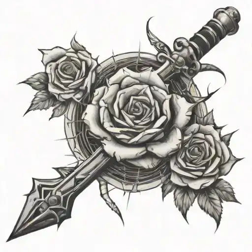 the spider's web and the sword extending from the rose tattoo design idea