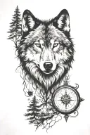 wolf forest compass   tattoo design idea