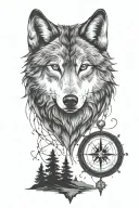 wolf forest compass   tattoo design idea